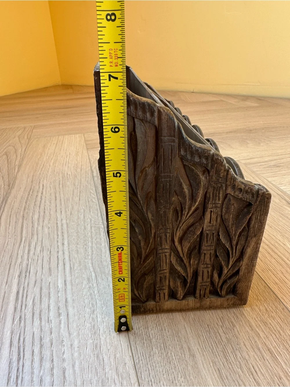Carved Wooden Desk Organizer - Brown